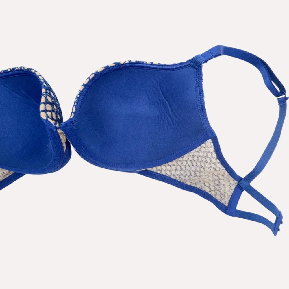 Victoria's Secret Very Sexy Plunge Bra 32D Blue NWT Honeycomb‎ Lace Underwire